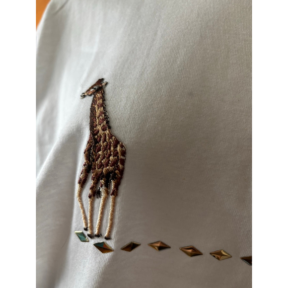 Vintage White Embroidered Safari Animals Short Sleeve Tee L - Picture 4 of 8